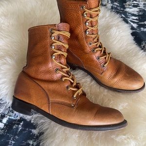 Vintage Justin leather roper lace up booties W sz 7 mens 6.5 B